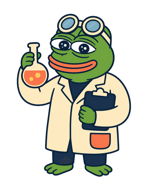 The Frenly scientist, a frog in a lab coat holding a flask